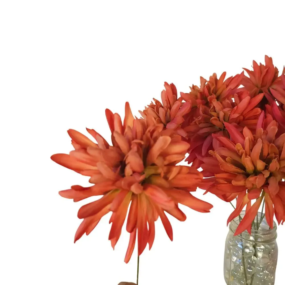 25 Orange Pink Coral Artificial Spider Mum Chrysanthemum Flower Stems Fall